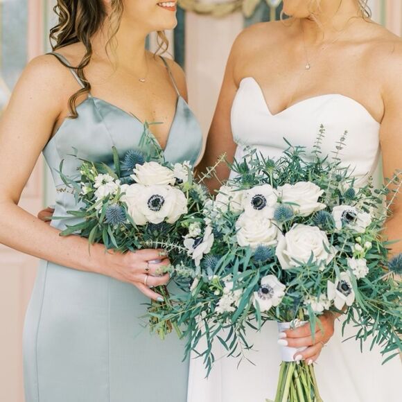 Amsale Sage Green Bridesmaid Dress 8 - Picture 1 of 7